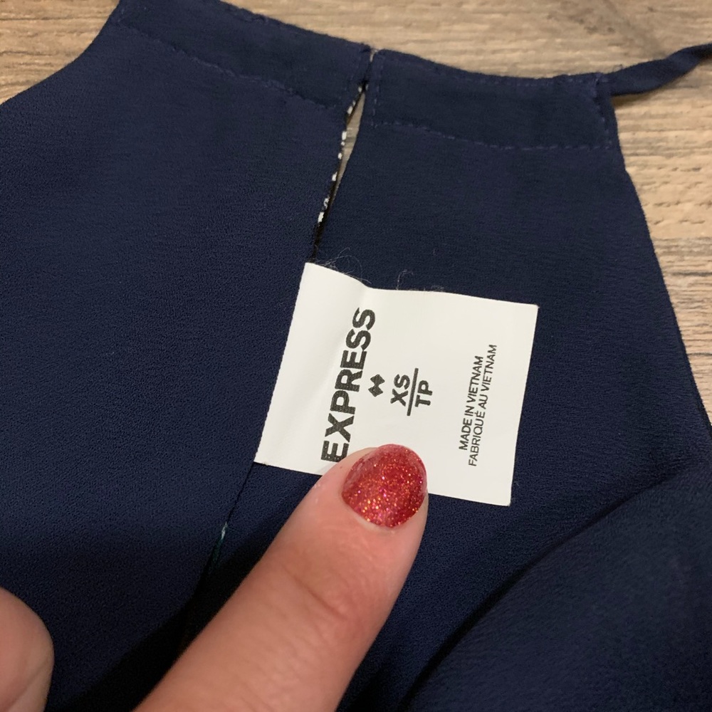 Express Navy Patterned Barcelona Cami Blouse - image 3